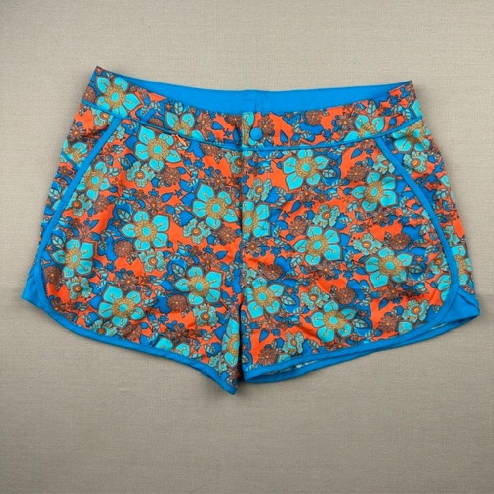 REI Co-op Women Floral Board Shorts Orange Turquoise Blue Size 10 Hiking Swim